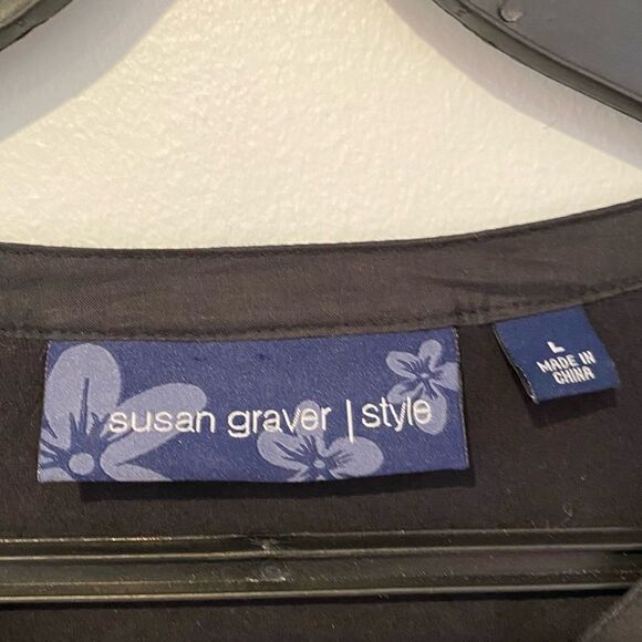 Susan Graver Black 3/4 Sleeve Button Top Blouse Size Large - Picture 3 of 6